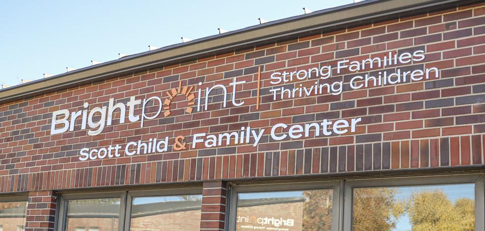 The brick and windowed entry of Brightpoint's Scott Child & Family Center